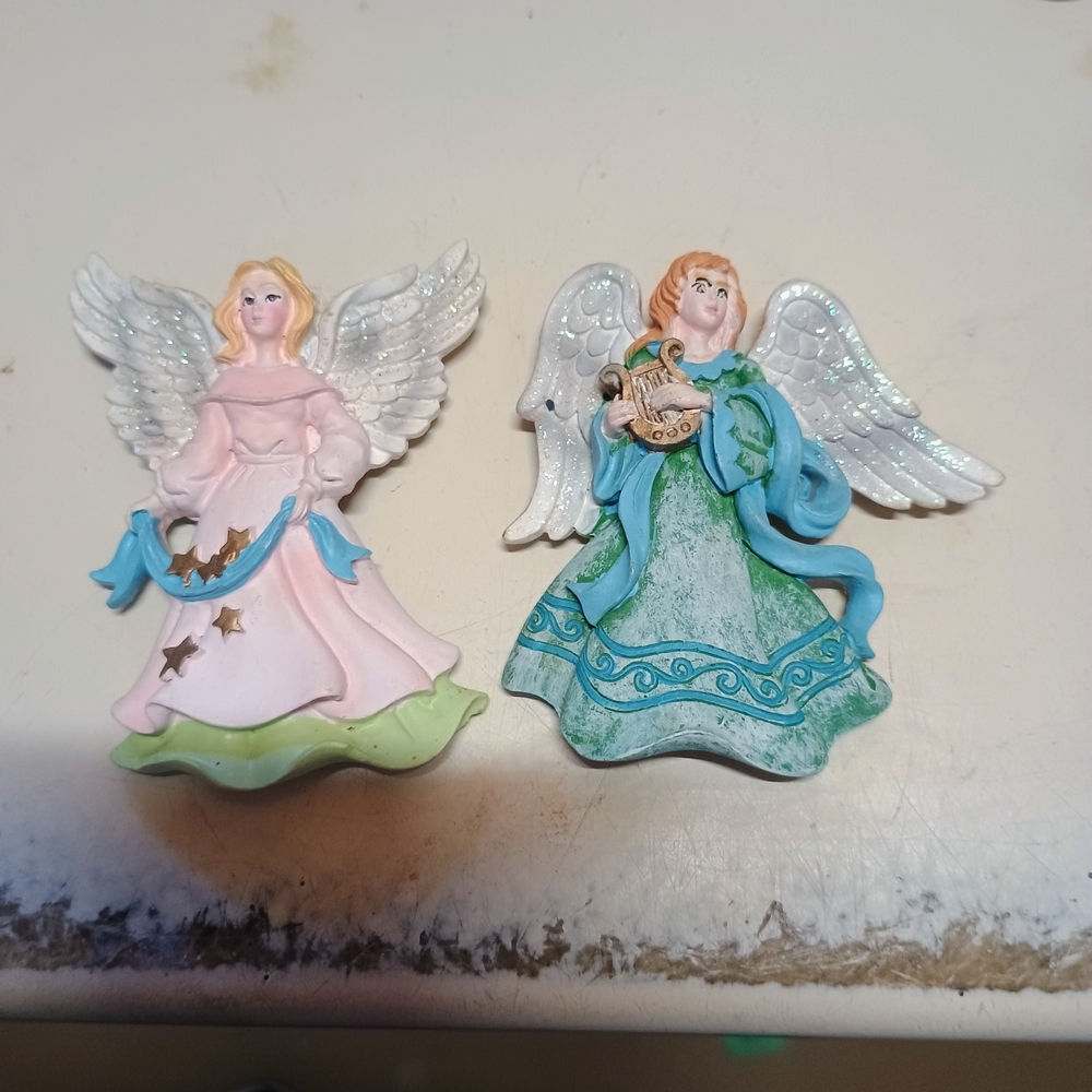 Set of Two Angel Figurines in Pink and Green